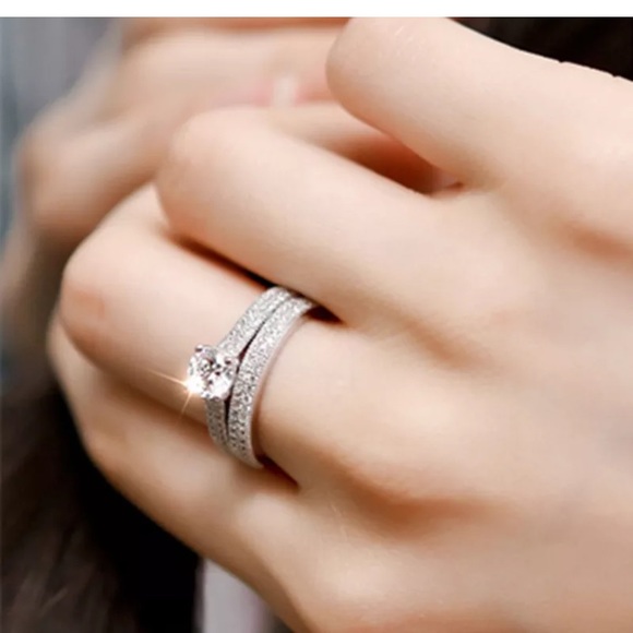 925 Silver Band Wedding Ring 1ct Topaz - Picture 4 of 4